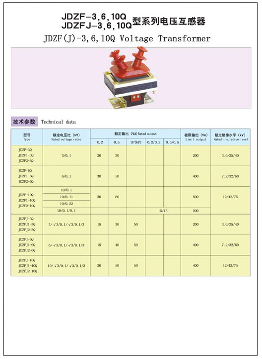 JDZF-3，6，10Q  JDZFJ-3，6，10Q型系列電壓互感器